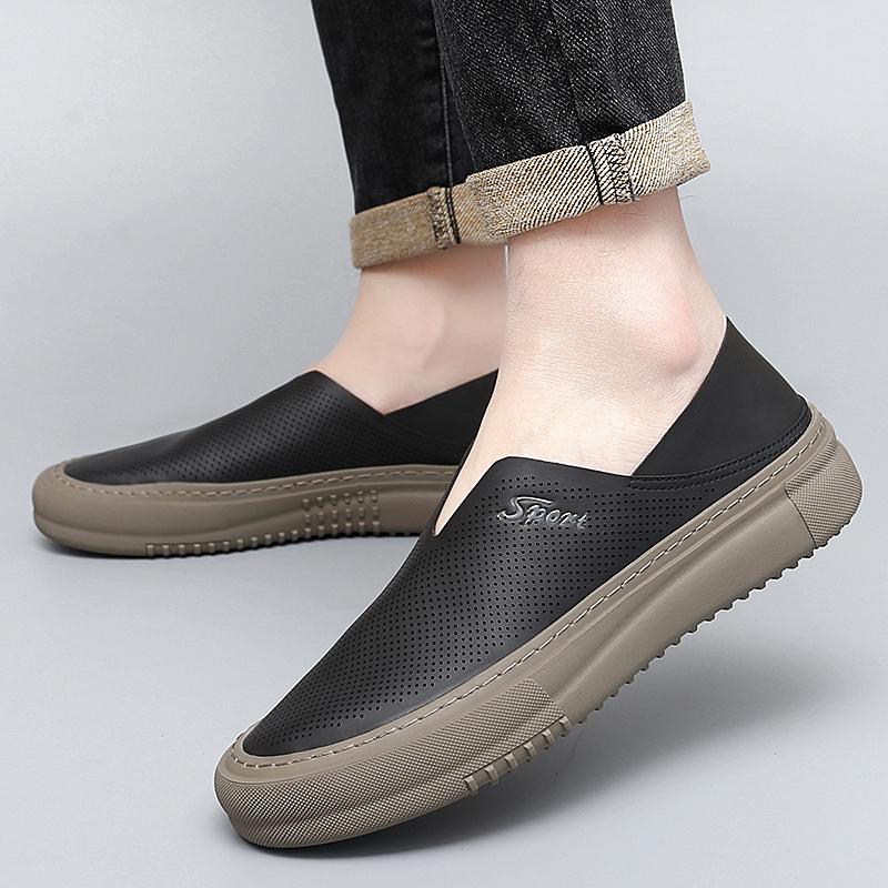 Summer Breathable Men's Leather Casual Shoes Fashion Slip On Handmade Rubber Loafers Outdoor Walking Sport Sneakers Mocassins