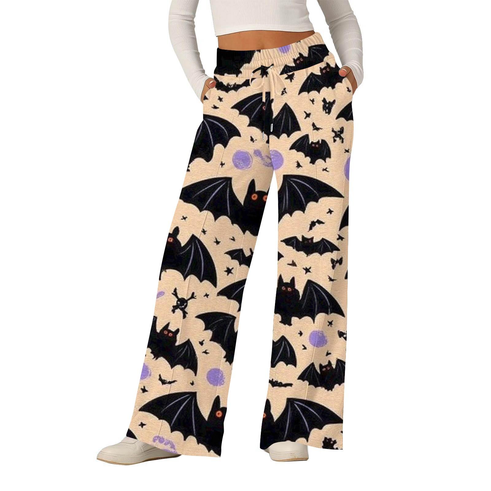 

Жіночі модні вільні повсякденні штани з широкими штанинами з принтом на Хелловін S бежевий