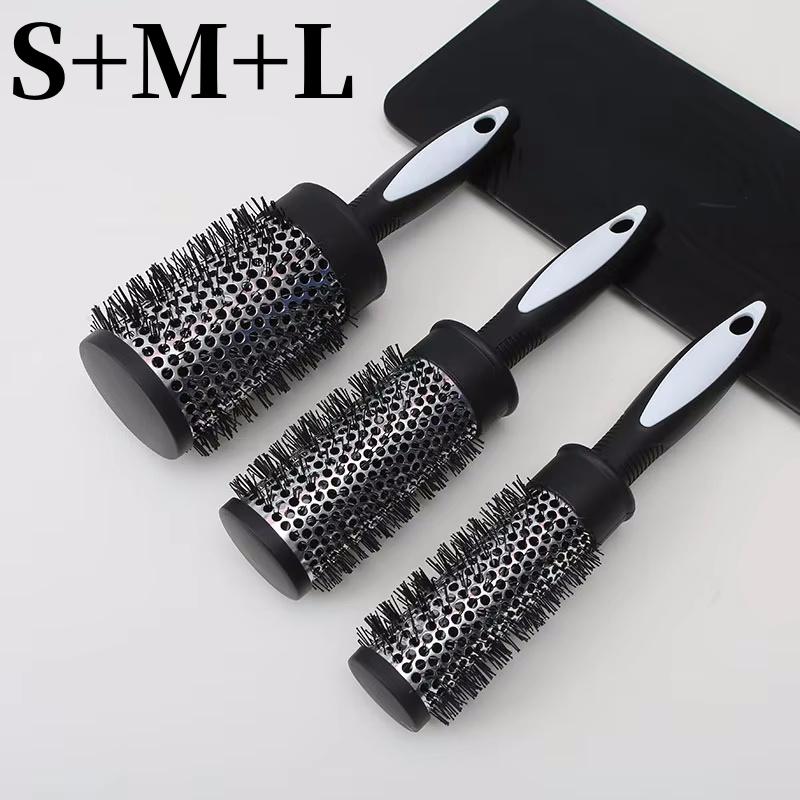 Runder Lockenroller Kamm Haarstyling Nylonbürste Thermisches Aluminiumrohr Zylinder Haarkamm für Frau Mann Haare föhnen und trocknen