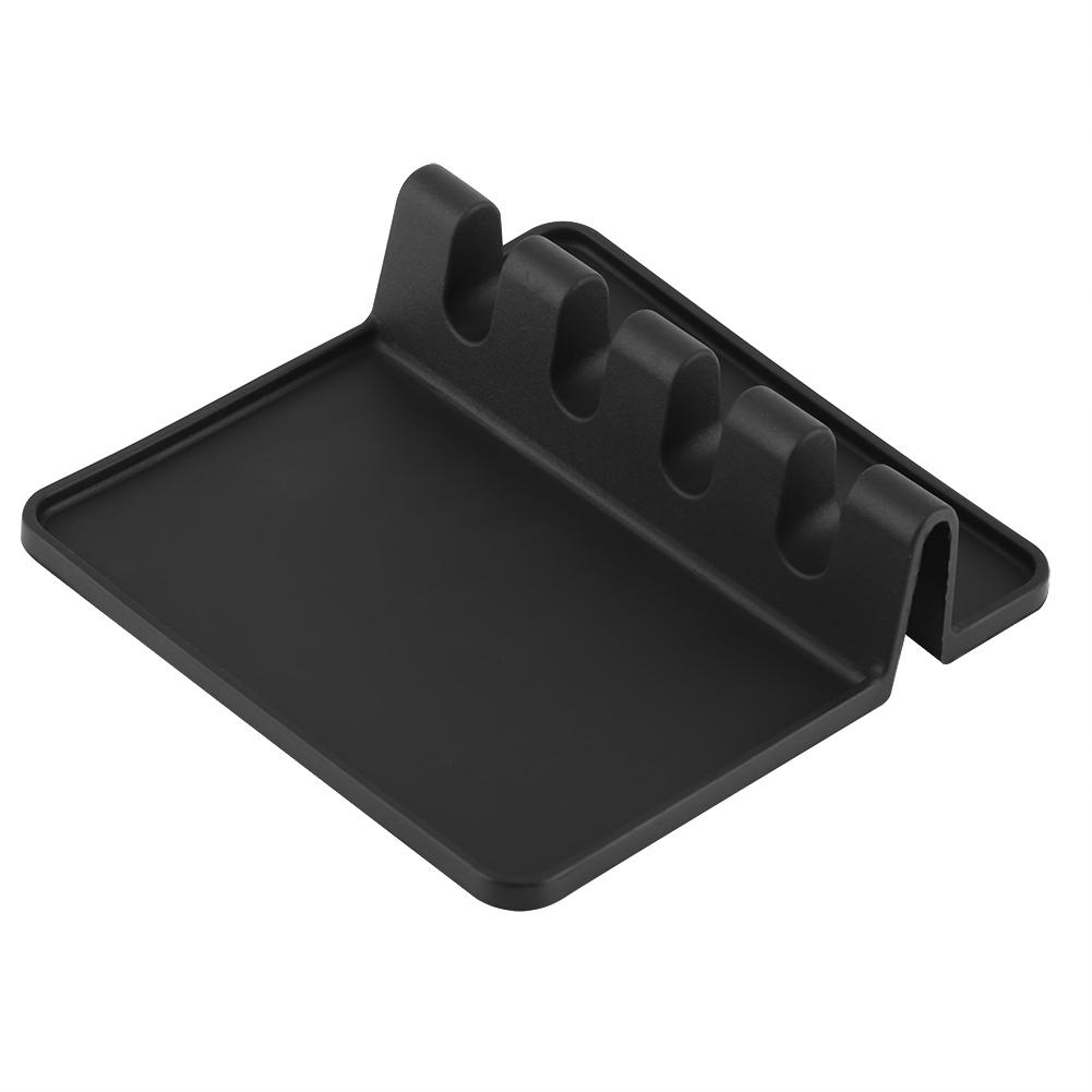 Food Grade Silicone Rack Spoon Spatula Utensils Rest Holder Organizer Kitchen Tool Black