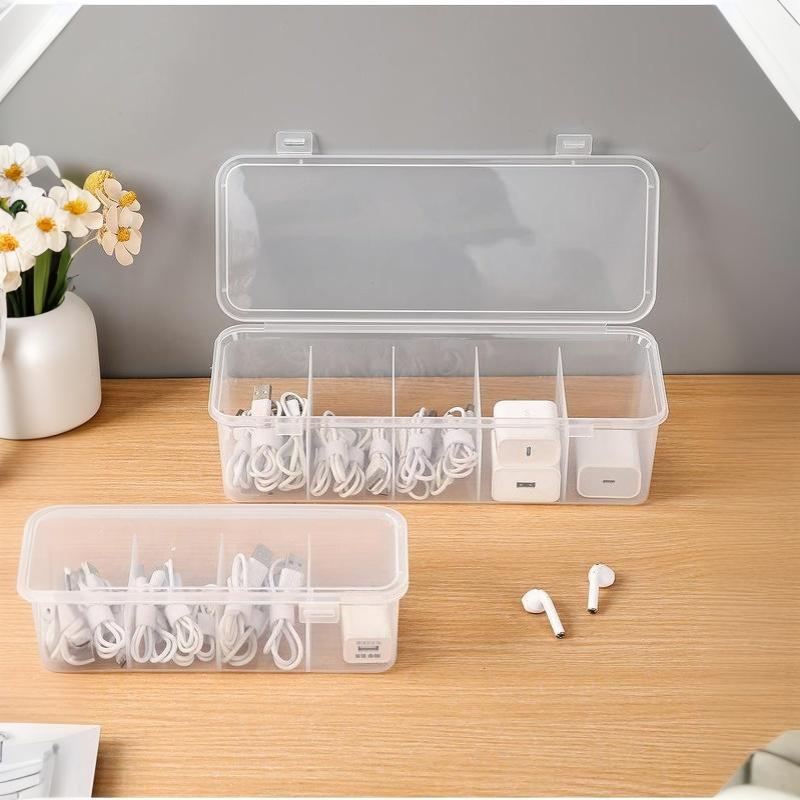 Transparent Data Cable Organizer Case Classification Dustproof Card Organizer With Lid Clutter Collection Box For Office Home