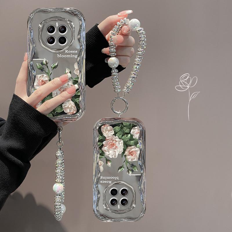 Odpowiedni dla etui na telefon komórkowy Huawei Pura70pro Vivos18 Kryształowy łańcuszek z kwiatami Oppo Posrebrzany Xiaomi 14 Kobiety