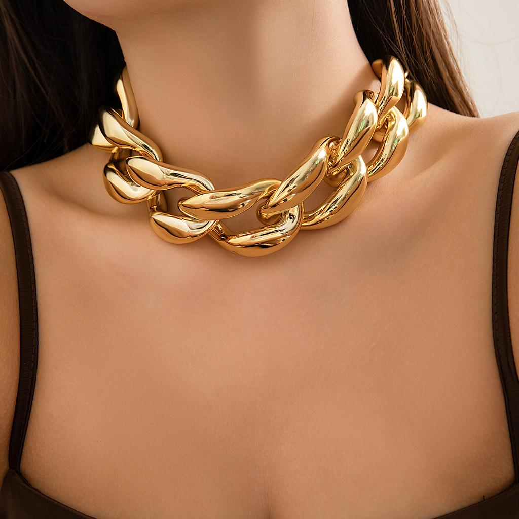 Collana a Strato Singolo con Fibbia Metallica Grande Esagerata alla Moda, Collana a Catena Spessa Geometrica Tendenza Punk