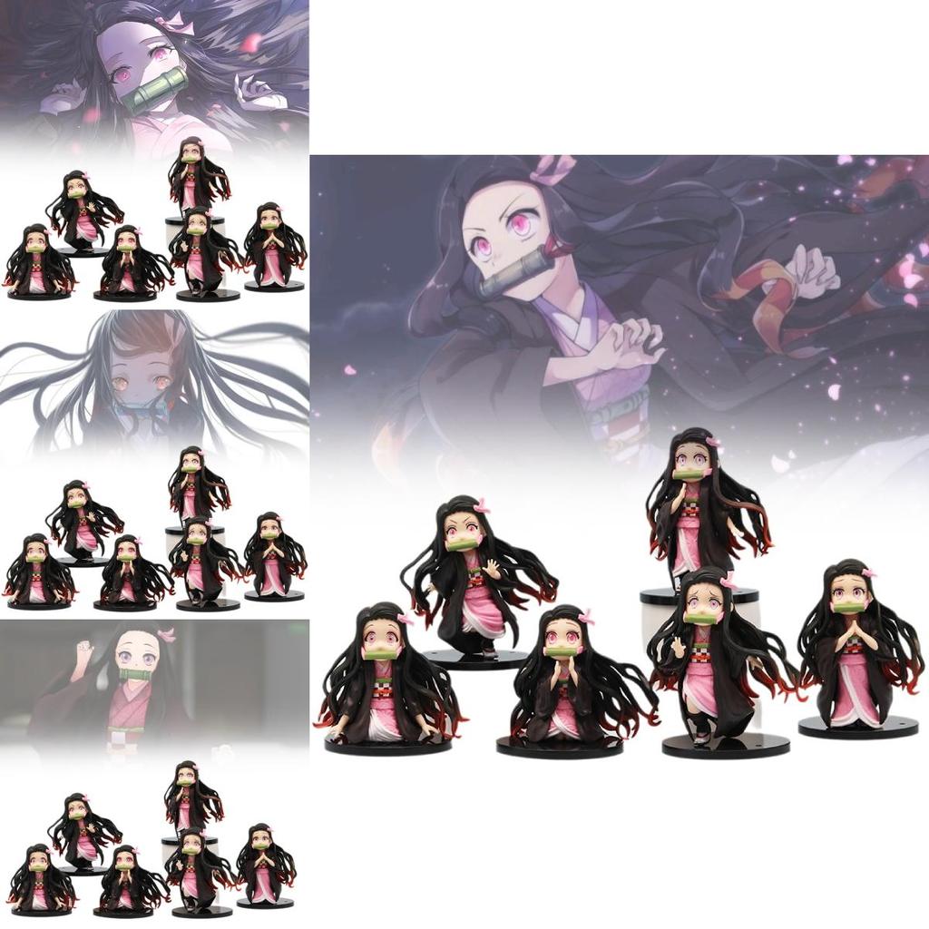 Charming Nezuko Pvc Figurines Set 6 Cute Demon Slayer Miniatures For Fans