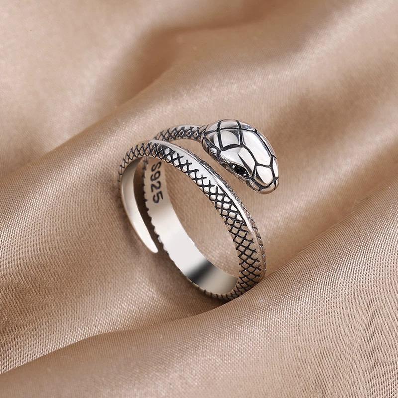 

925 Sterling Silver Rings for Women Men Couple Minimalist Handmade Simple Snake Ring Party Jewelry Gift Prevent Allergy resizable
