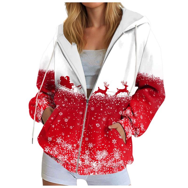 Autumn Winter Hooded Hoodies Women Casual Streetwear Zip Up Sweatshirts Long Sleeve Christmas Harajuku Graphic Hoodies Coats