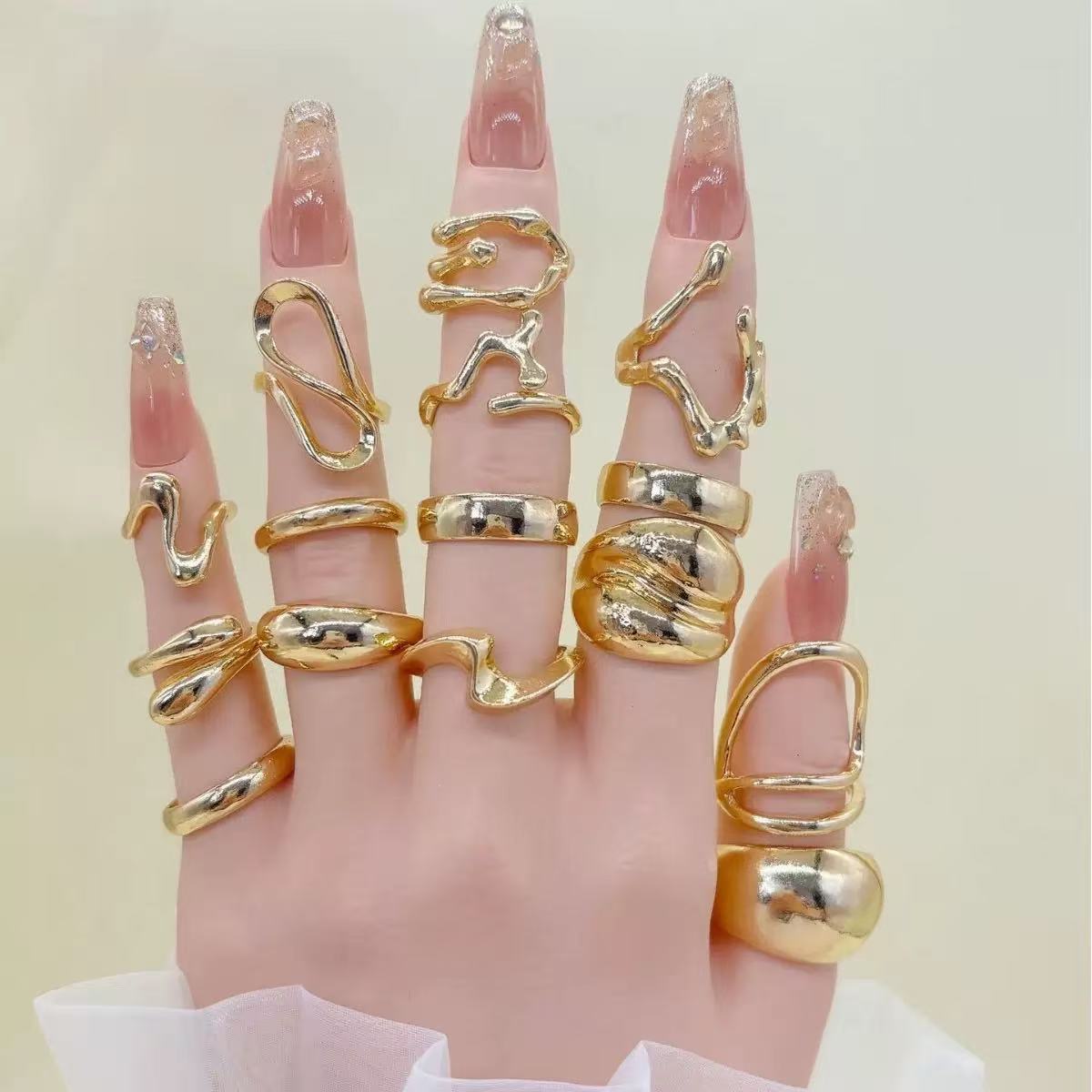 1S Punk Glatte Geometrische Offene Ringe Set Für Frauen Übertrieben Unregelmäßig Kupferfarbe Dicke Klobige Ringe Hip Hop Schmuck Geschenke resizable brown