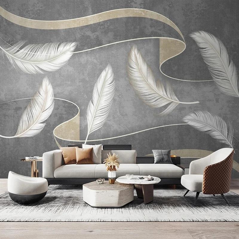 Custom Mural Wallpaper Nordic Light Luxury Retro Feather Wall Paper Living Room Tv Sofa Bedroom Background Wall Decor 3d Fresco