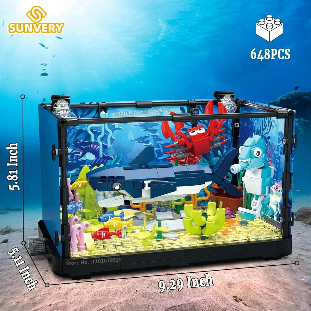 Fish Tank Decoration Lighting Aquarium Building Block Set For Adults And Kids Ocean Jellyfish Turtle Animal Building Toys