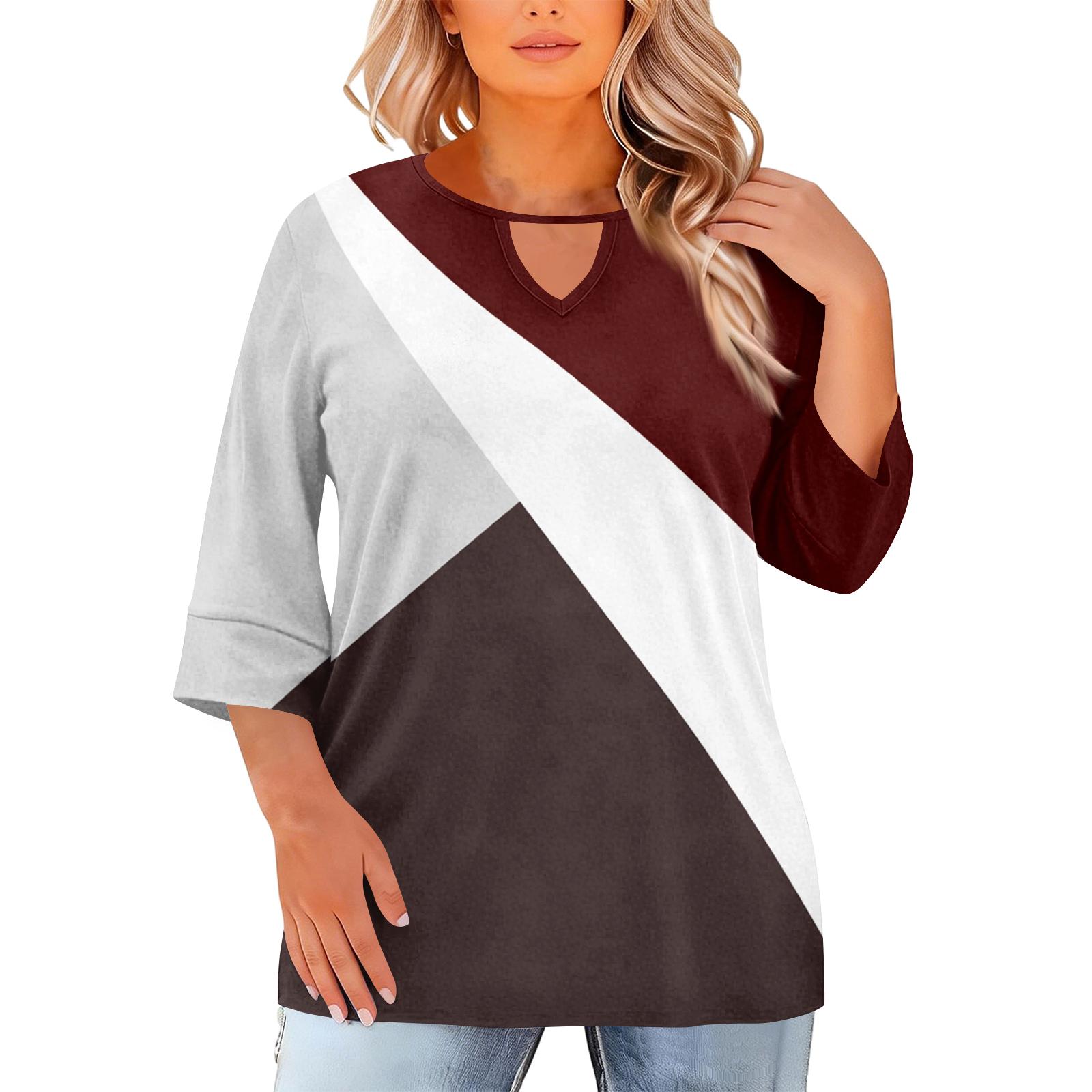 

Women s Fashion Casual Round Neck Three-Quarter Sleeve Oversized Print Top XXXXL кавовий