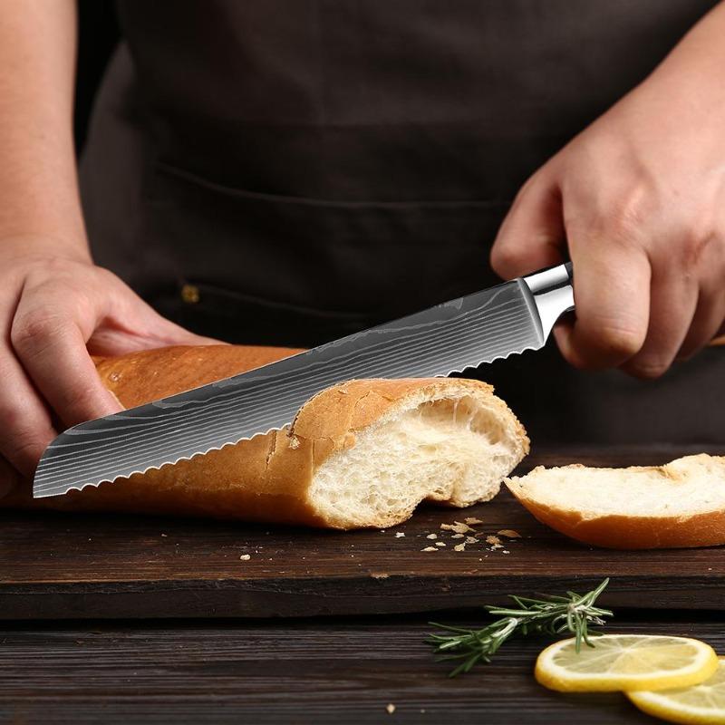 Bread Knife Damascus Laser Cut Chef's Knife Fruit Knife Stainless Steel Knife Set Japanese Knife Santoku Kitchen Knife