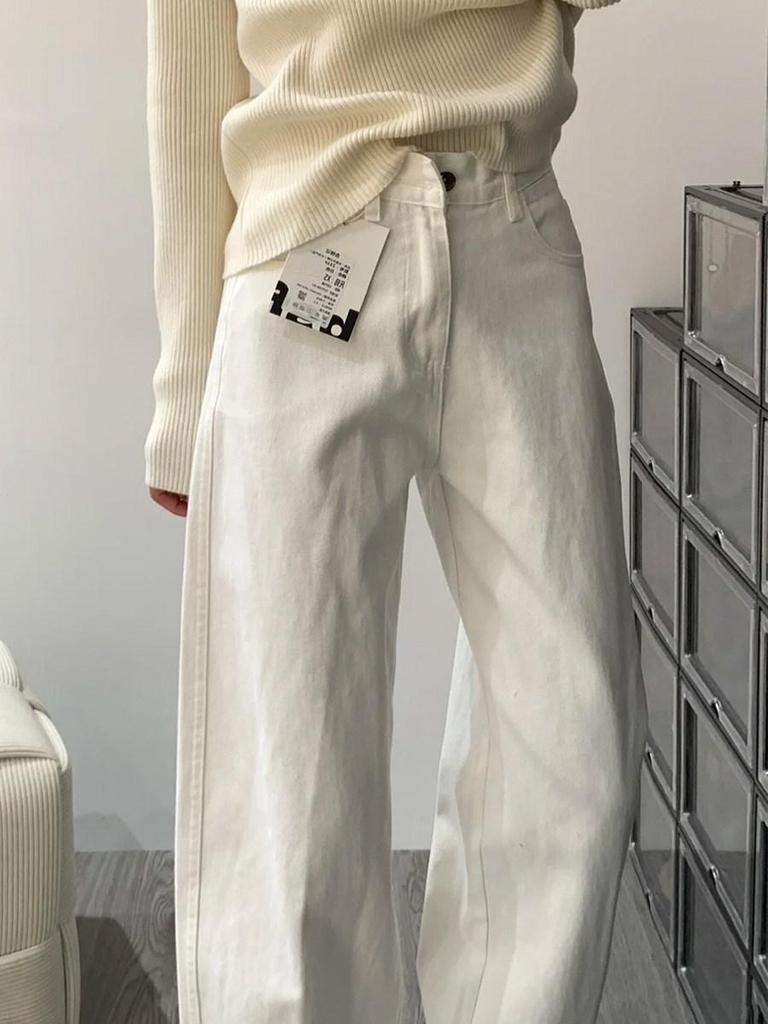 Women's Plus Size Wide-Leg Fluffy Jeans - Slimming Drape, Floor-Length (Autumn/Winter 2025)