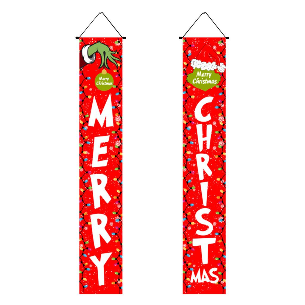 New Arrival! 30*180cm Christmas GreenGhost Couplets - Polyester,Durable& Eye-catching Design For Home & Cafe Decoration.