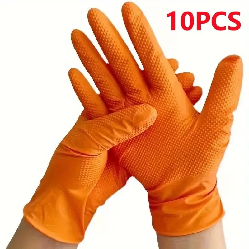 Gants robustes en Nitrile Orange de 8Mil, jetables industriels, poignée texturée en diamant, gants de travail de sécurité pour mécanicien S