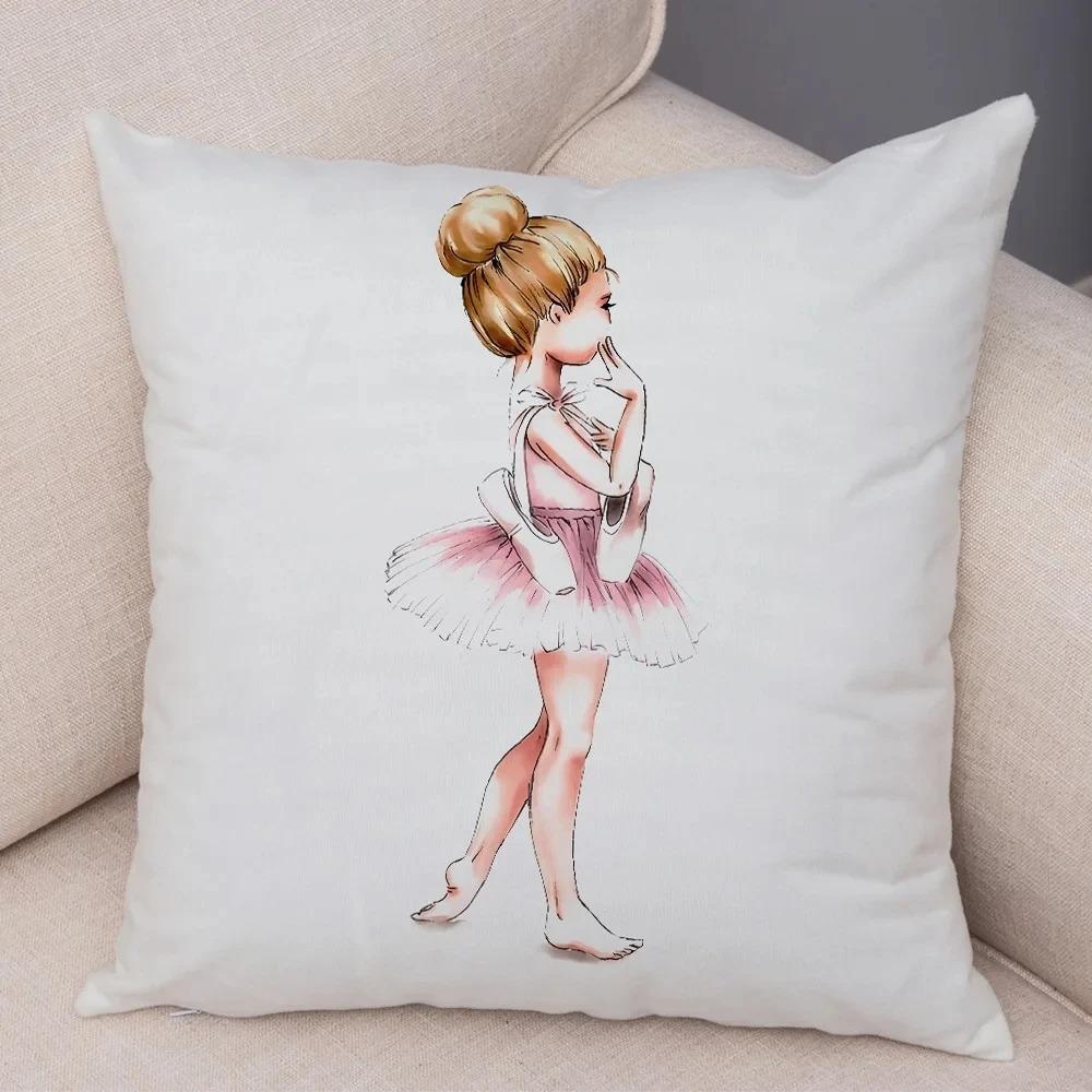 Cute Cartoon Sofa Pillowcase Home Soft Peach Skin Pillowcase Nordic Style Decoration Pink Ballet Girl Cushion Cover