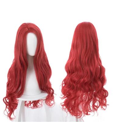 Peluca de Cosplay de Alta Calidad de Aquaman Mera 80cm Roja Larga Rizada Ondulada Resistente al Calor Cabello Sintético Fiesta Anime Pelucas de Cosplay + Gorro para Peluca
