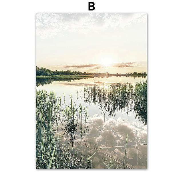 Lago di montagna innevato primaverile Canna Tarassaco Pittura su Tela Decorazione Murale Poster e Stampe Nordiche Immagini Murali per Decorazione Soggiorno