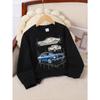 European sizes Classic Muscle Car Blueprint Girls' Crew Neck Fashion Sweatshirt, Autumn Winter Western Top, Long Sleeved Casual.