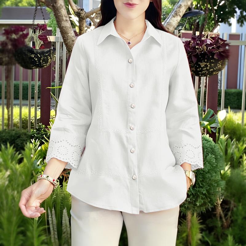 ZANZEA Women Casual Turn Down Collar Loose 3/4 Sleeve Splice Blouse XL белый