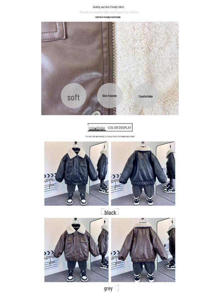 Chlapecká kožená bunda s fleecovou podšívkou, trendy a cool podzimní kabát pro malé děti (2025)