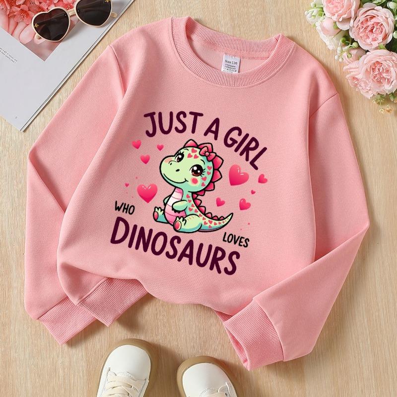 Kids Crewneck Long Sleeve Sweatshirt,Cartoon Green Dinosaur & Letter Graphic Print