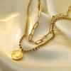 Französische Münz-Königin Halskette Damen Leichter Luxus 18 Karat Vergoldter Anhänger Rund Marke Titanstahl Halskette