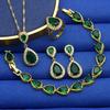 Vintage Jewelry Set For Women Green Water Drop Zirconia Gold Plated Includes Bracelet, Earrings, Pendant Adjustable Ring