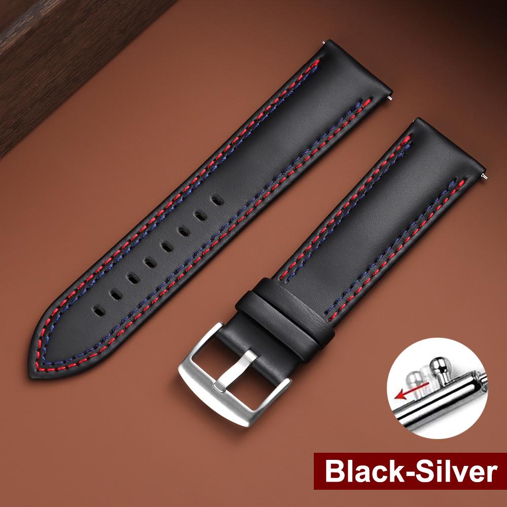 Handmade Cowhide Strap with Double Stitching Top Grain Genuine Leather Watch Band 20 22 24MM Quick Release Replacement Watchband