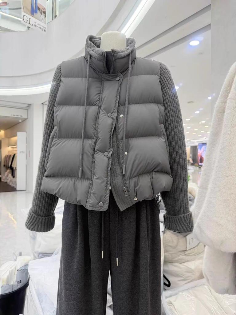 Korean% white duck down super good-looking knitted splicing stand-up neck down jacket women's winter versatile warm jacket