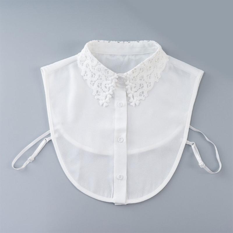 Detachable Collar Button Removable Hollow Embroidery Design Half Shirt Blouse for Quick Outfit Changes Various Occasion