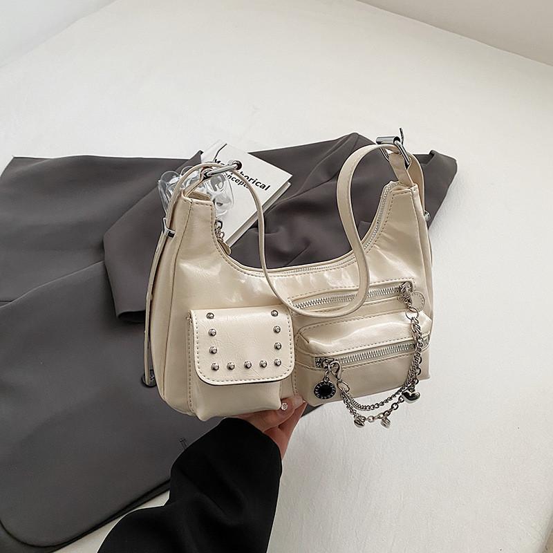 Fashionable Rivet Handbag Women New French Style Trendy Small Square Bag 2023 Autumn/winter Simple Crossbody Bag бежевый