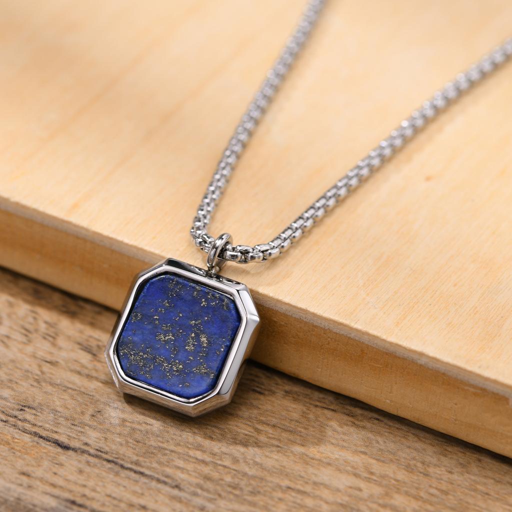 Vnox Quadratische Naturstein Halsketten für Herren, Stilvoller Punk Edelstahl Geometrisches Polygon Anhänger Junge Männliches Geschenk Schmuck