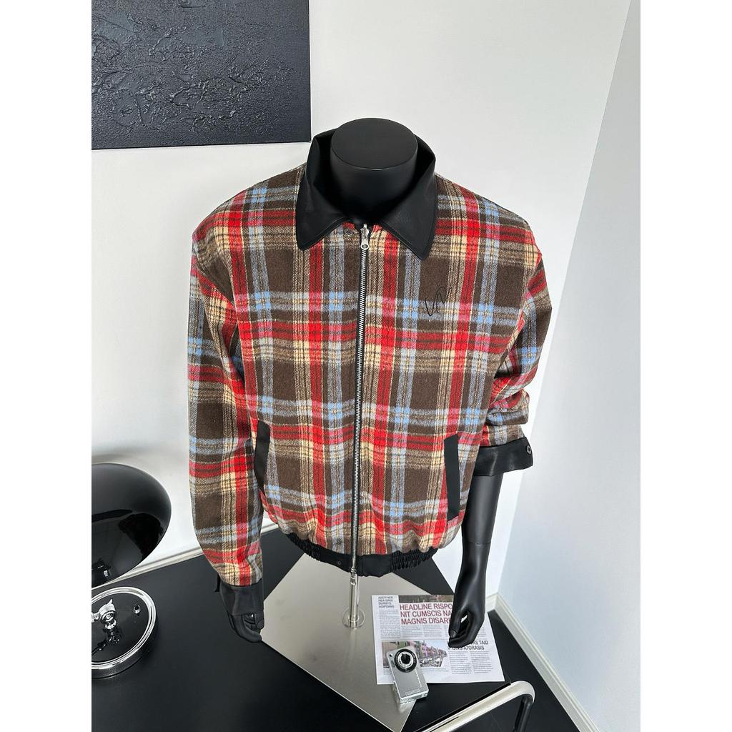 Men's Retro Loose Plaid Reversible PU Leather Jacket - Trendy American Spring/Autumn Outerwear