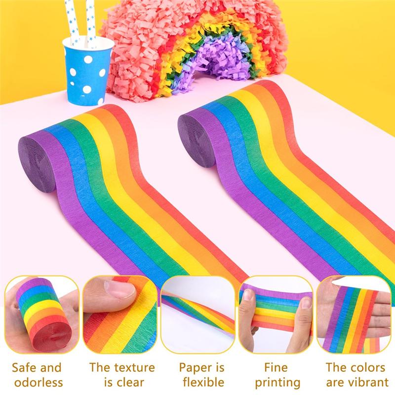 HHO-Crepe Paper Streamers 12 Rolls Colorful Crepe Rolls Each Measuring 32.8 Feet Long Rainbow Streamer Paper Decoration