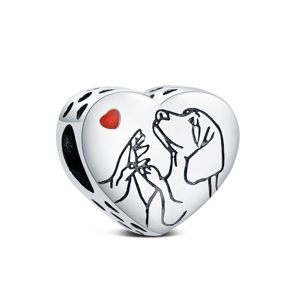 New 925 Silver Cute Cat Dog Charm Heart Pendant Beads Fit Bracelet DIY Women Jewelry Fine Gift