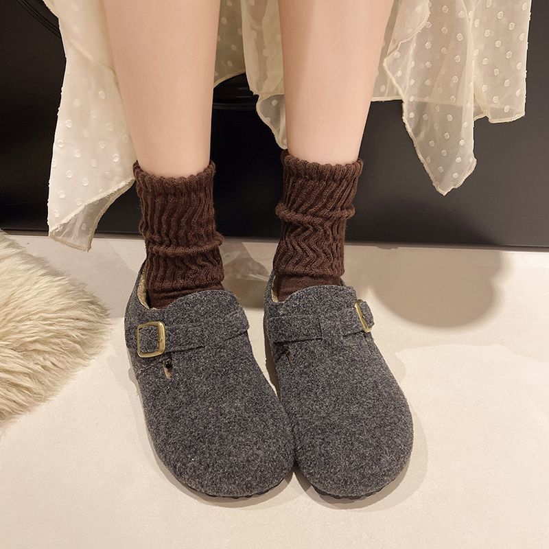 Felt warm shoes season round head women's elegant loafers cotton scoop woolen Birkenstocks velvet and velvet