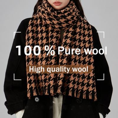 Autumn And Winter New Women'S 100% Wool Scarf, Thousand Bird Grid Fashion Plaid Scarf, High End Men'S Shawl