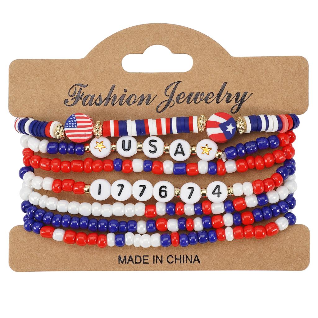 2025 New American Independence Day Bracelet Red White Blue Flag Soft Ceramic Beaded Patriotic