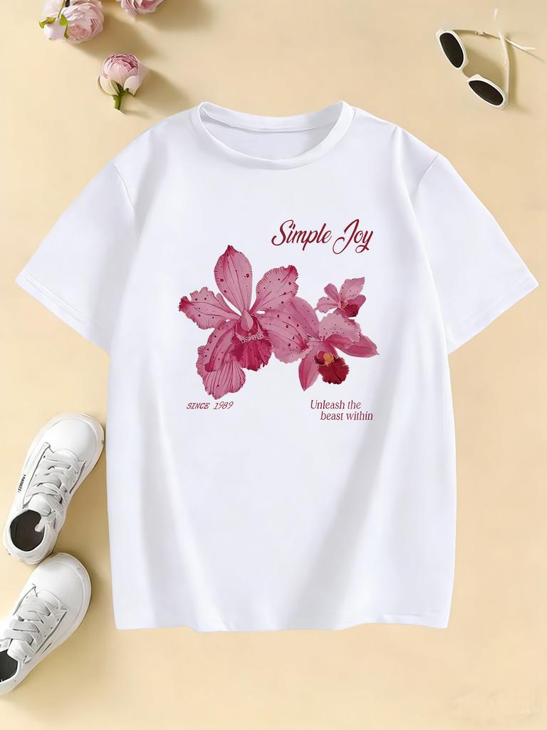 Graphic Flower Design T Shirts Fashion Kids Childrens Tshirt Girls Summer Spring Casual Top Tee
