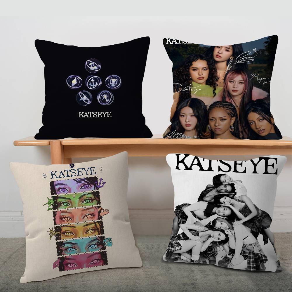 Korea Kpop Band K-Katseye Pillow Covers Cartoon Sofa Decorative Home Double-sided Printing Short Plush Cute Cushion Cover