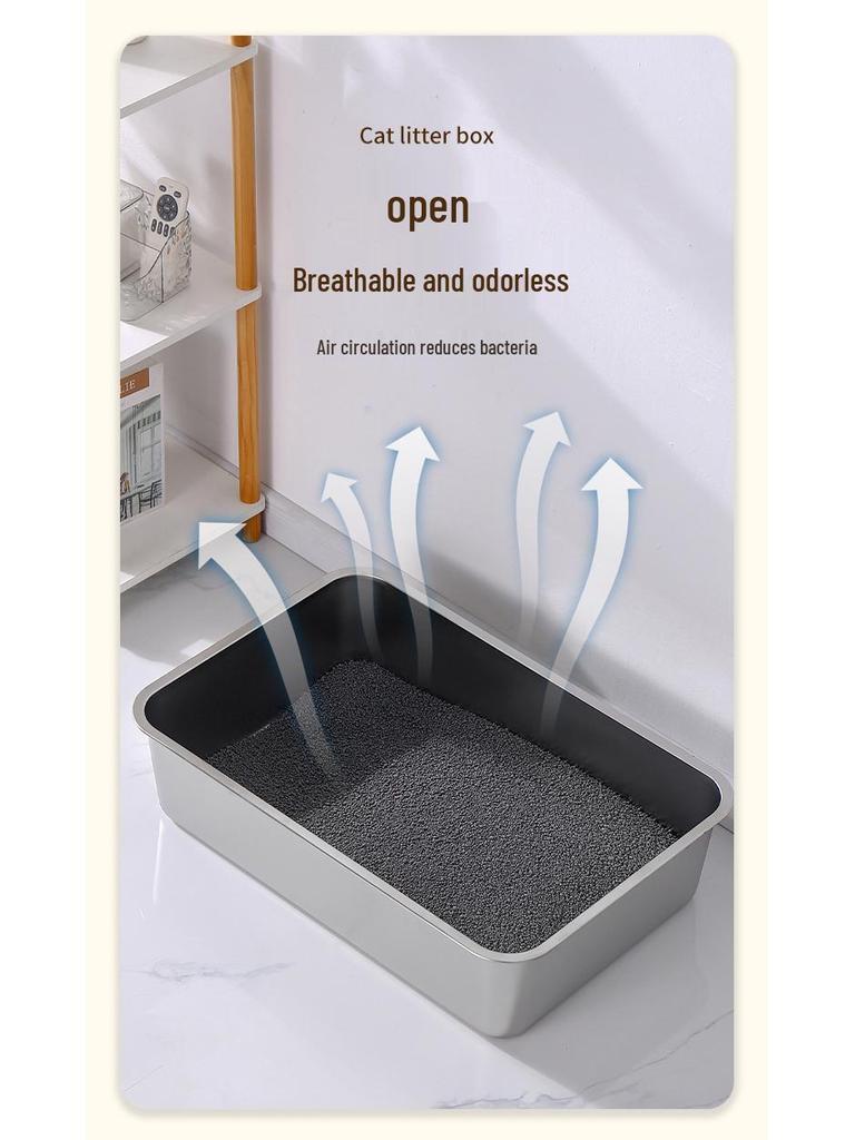 Stainless Steel XL Anti-splash Open Cat Litter Box & Pet Bath Tub