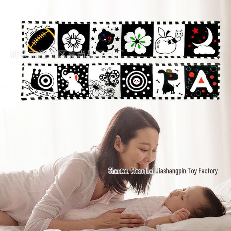 Black & White Baby Crinkle Cloth Book & Crib Mobile Set for Early Education (0-3 Years)