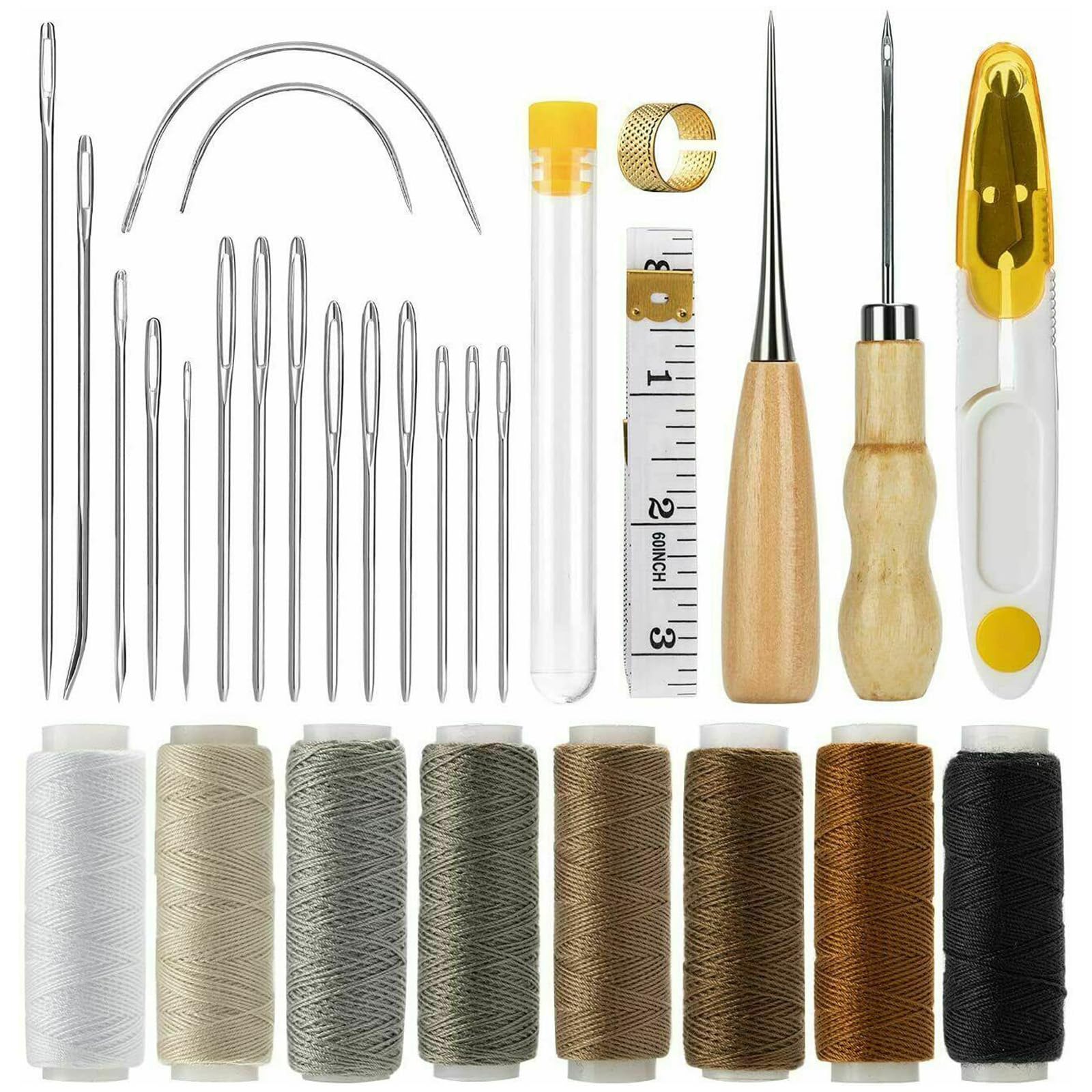 HUIKKJP Кожевенное ремесло Набор инструментов для работы с кожей Ручной и Включает Кожа Хлопок и Инструменты для кожи 29-предметный Швейный, DIY, Больше, Иглы, Шнурок, Нить,