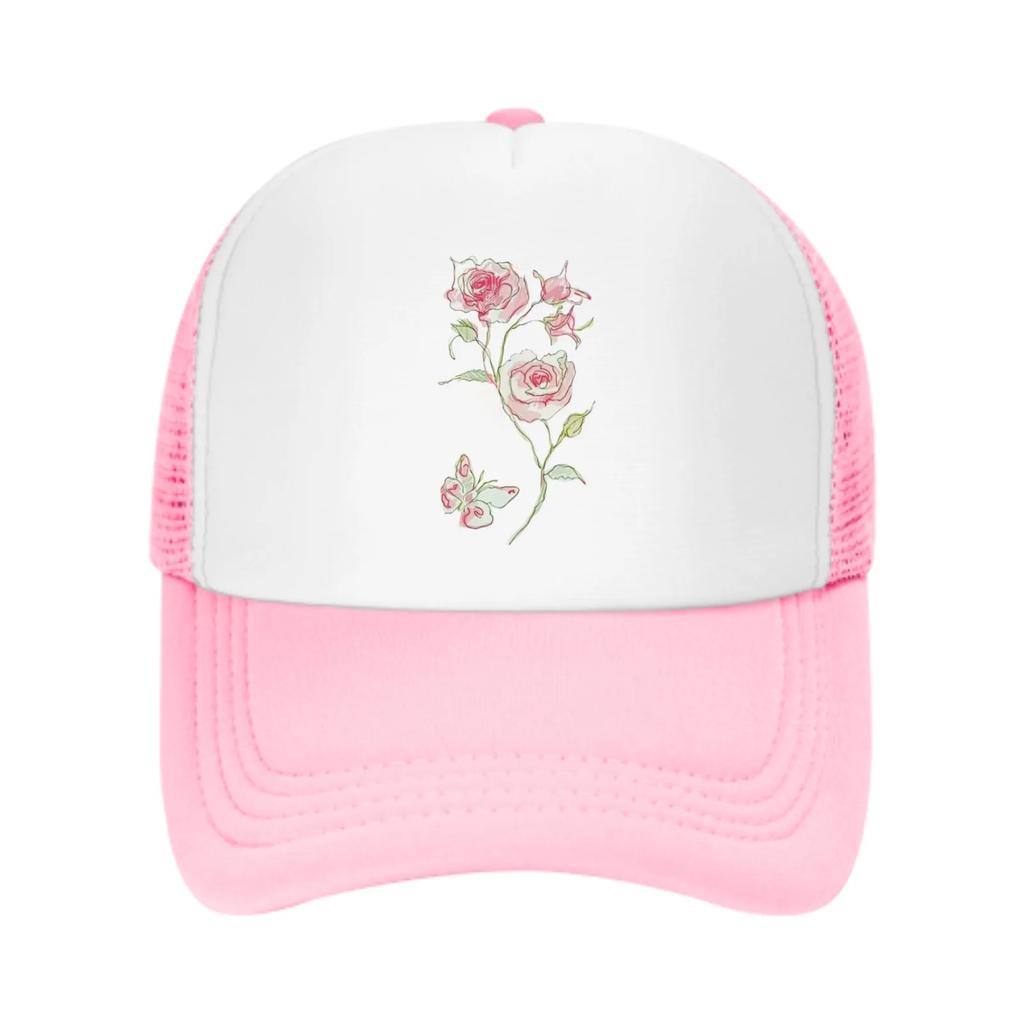 Roze Bloemen Baseballpet Voor Dagelijkse Elegantie Mesh Truckerpetten Lente Zomer Buiten Verstelbaar Casual Petten