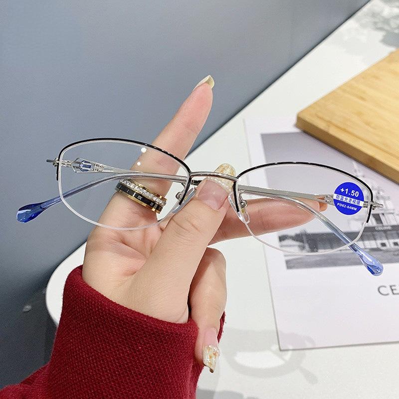 

Men Reading Glasses Anti Blue Light Half Frame Presbyopia Glasses for Business Farsightedness Relief 1.0