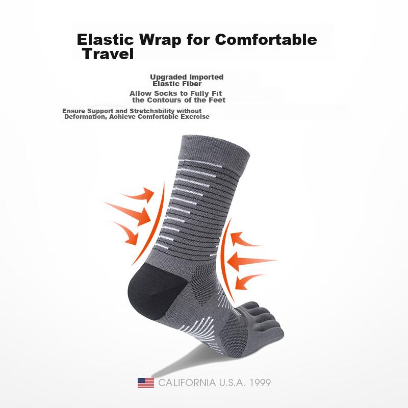 TFO DuPont Coolmax Outdoor Five-Toe Socks, Hiking Socks, Quick-Drying Functional Sports Socks 2202436, Men's Gray