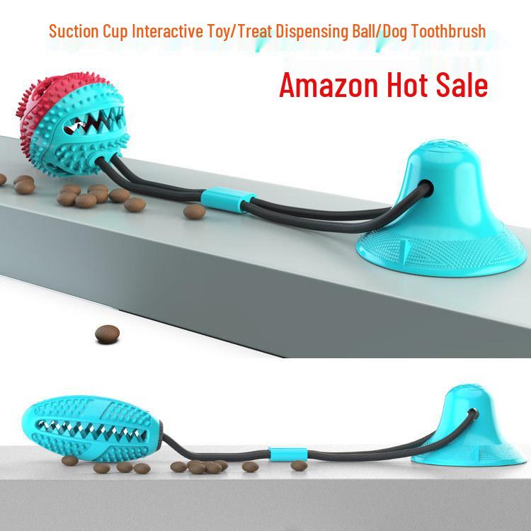 Pet Molar Cleaning Dog Toy: Chew, Tug, and Food Dispensing Suction Cup Ball for Dog Training