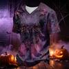 Men's V-Neck Halloween Novelty Printed T-Shirt for Holiday Party and Casual Wear