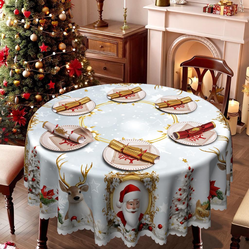 Weihnachtstischdecke, Wasserdicht, Ölfest und Fleckenabweisend, Verschiedene Größen, Geeignet für runde Esstische, Europäischer leichter Luxus
