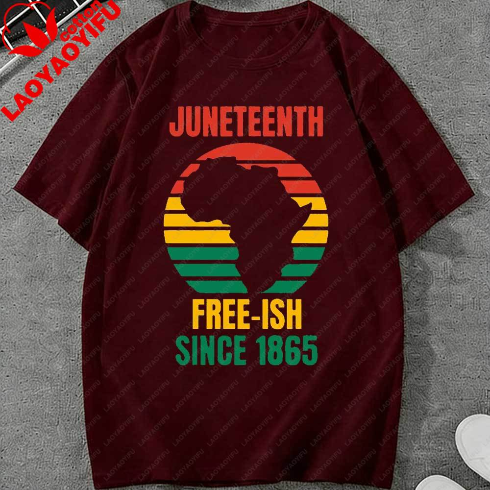 Juneteenth Freeish Since 1865 Africa Map Retro Sunset Graphic TShirt African American Pride Casual Tee Cotton Top Gift Apparel